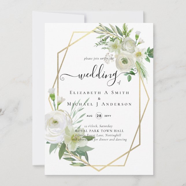 Boda de oro de la verde rosa blanca clásica (Anverso)