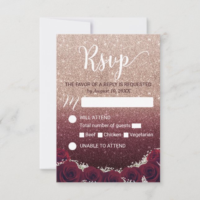 Boda de oro de Rosa floral de Borgoña RSVP (Anverso)