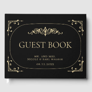 Boda de oro del Libro de Invitados Negro Elegante