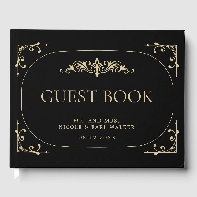 Boda de oro del Libro de Invitados Negro Elegante  (Anverso)