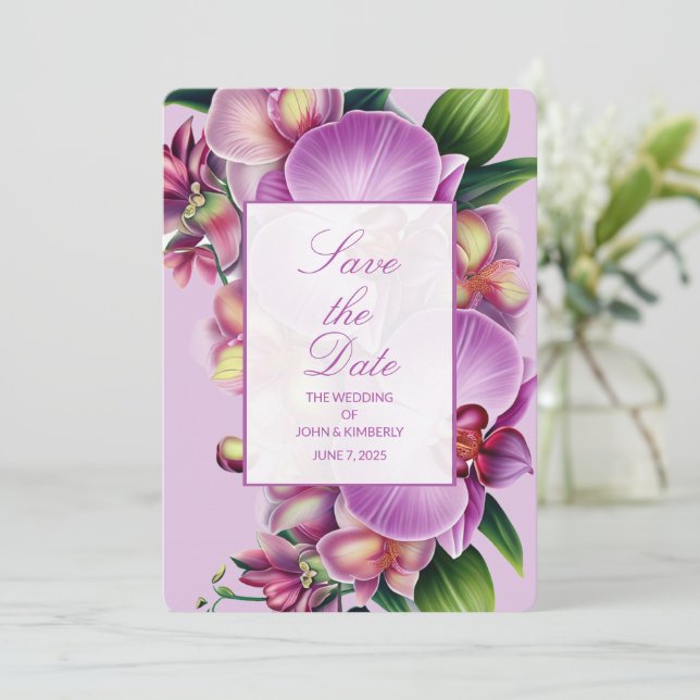 Boda de orquídeas florales Guardar la tarjeta de f (Anverso de pie)