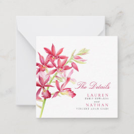 Boda de orquídeas rojas detalles prácticos tarjeta