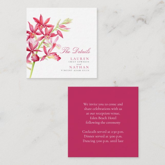 Boda de orquídeas rojas detalles prácticos tarjeta (Anverso / Reverso)