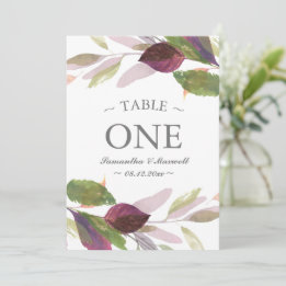 Boda de Otoño con Número de Mesa de Follaje Púrpur