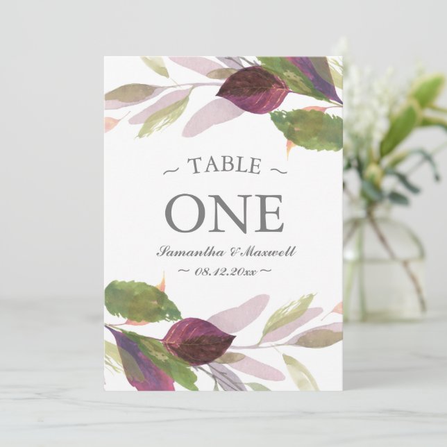 Boda de Otoño con Número de Mesa de Follaje Púrpur (Anverso de pie)