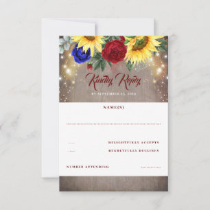 Boda de otoño de girasol y Rosa azul rojo RSVP