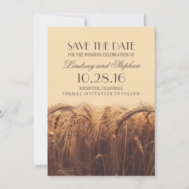 Boda de otoño de trigo salva las invitaciones de f (Anverso)