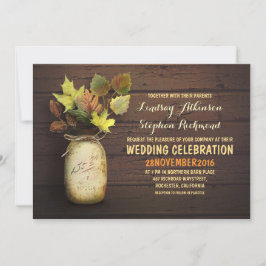 Boda de otoño e invitaciones rústicas al frasco de