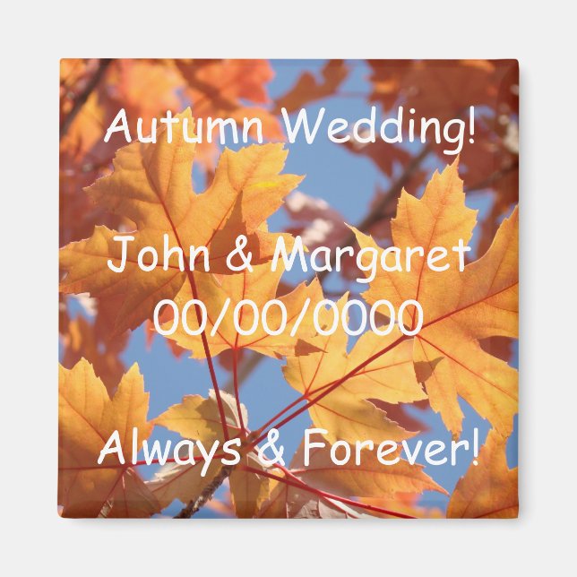 ¡Boda de Otoño! imán Nombres personalizados Fecha (Frente)