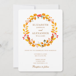 Boda de otoño. Invitación de otoño. Corona amarill