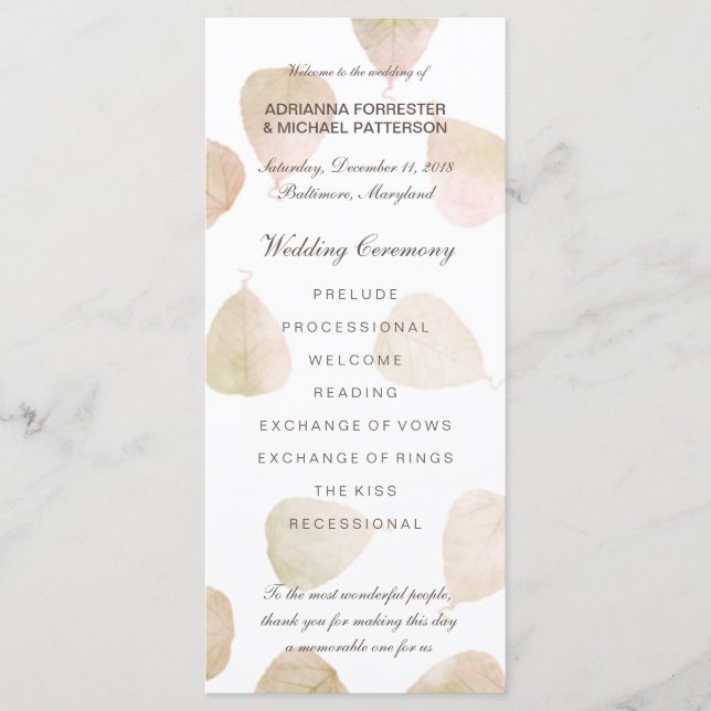 Boda de otoño | Programa de hojas de color (Anverso)