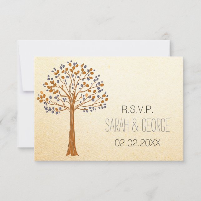 Boda de otoño rústica estándar rsvp 3.5 x 5 (Anverso)