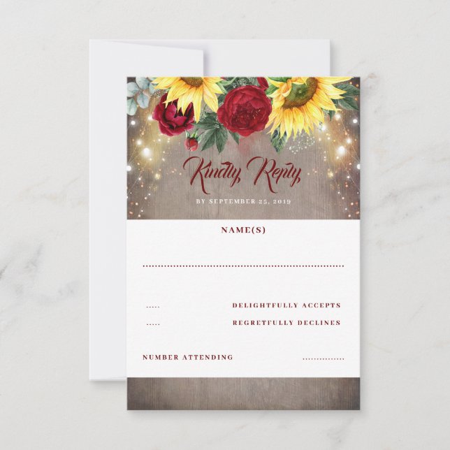 Boda de otoño y caída de rosa roja RSVP (Anverso)