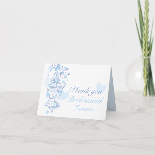 Boda de pájaro azul Bridesmaid tarjeta de agradeci (Anverso)