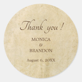 Boda de papel viejo gracias a los favores pegatina