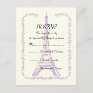 Boda de París Torre Eiffel púrpura en marfil RSVP