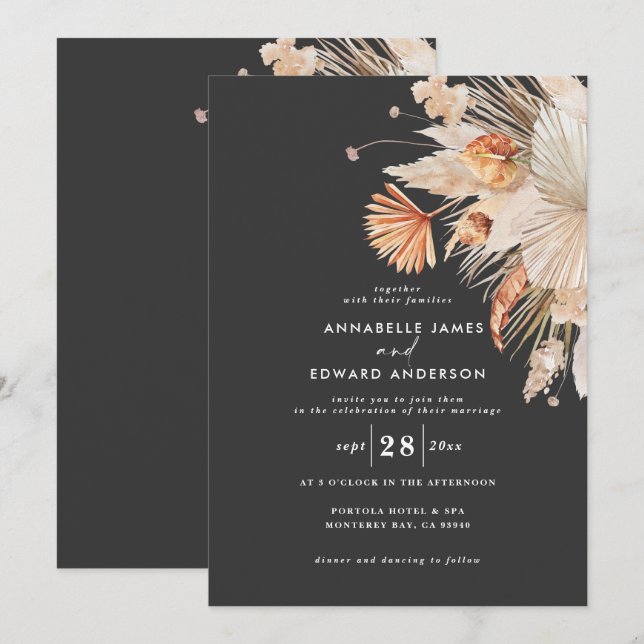 Boda de pasto negro bohemio moderno (Anverso / Reverso)