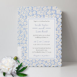 Boda de patrón floral azul RSVP e invitación