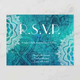 Boda de patrones de loto azul tarjetas r.s.v.p.