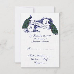 Boda de pavo real azul de la marina RSVP