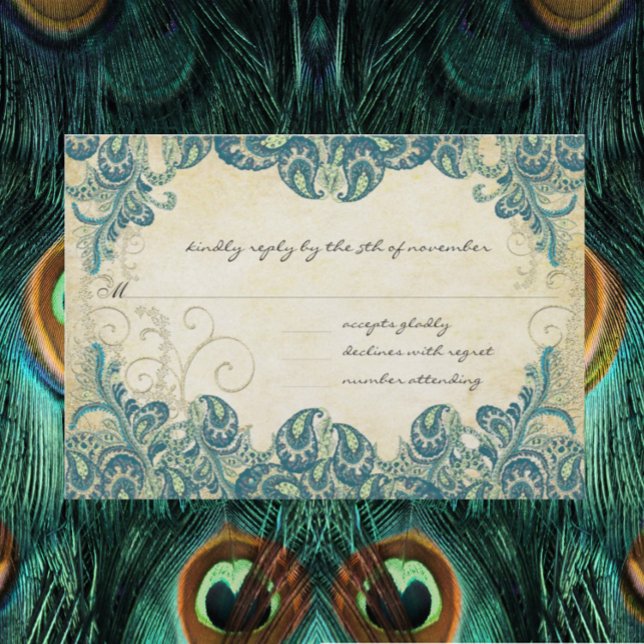 Boda de pavo real verde azulada y de oro RSVP (Subido por el creador)