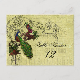 Boda de pavo real vintage Número de tabla postal