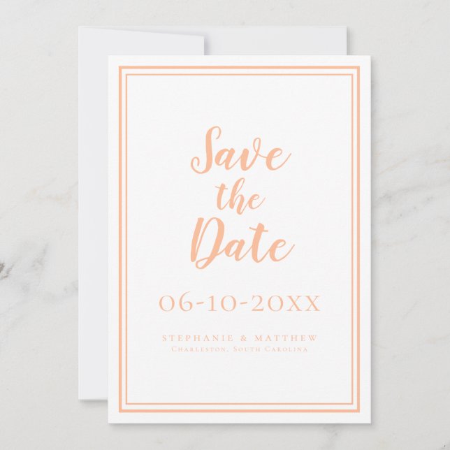 Boda De Peach Guardar La Fecha Invitaciones Mínima (Anverso)