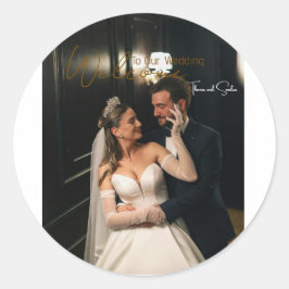 Boda de Pegatina Redonda Clásica - personalizada
