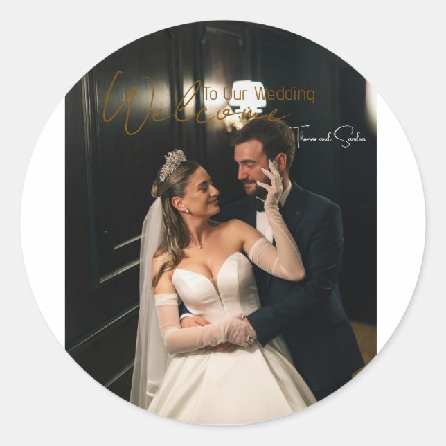 Boda de Pegatina Redonda Clásica - personalizada (Anverso)