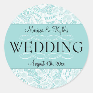 Boda de pegatinas a favor con acentos de encaje