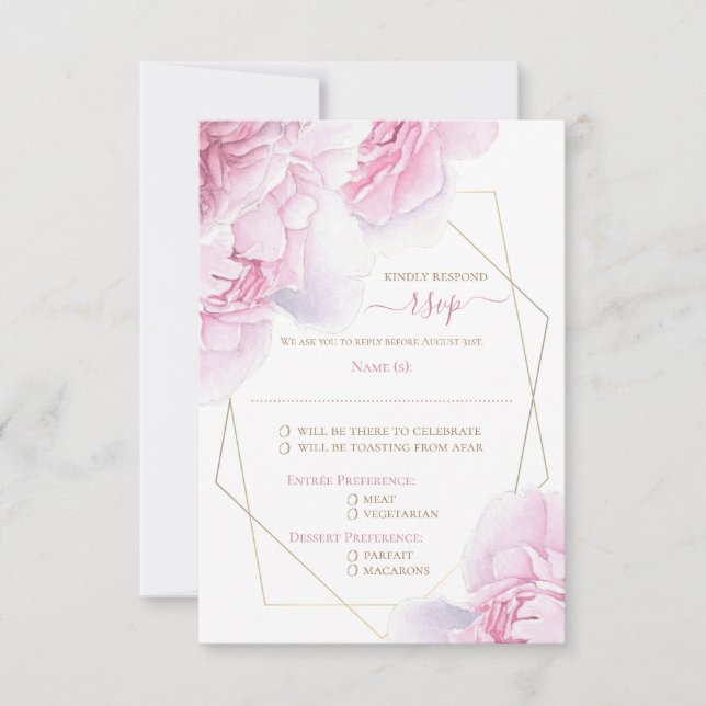Boda de peonía floral suave rosa floral RSVP (Anverso)