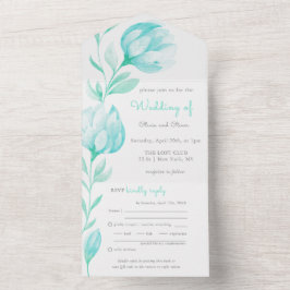 Boda De Peonies verde azulados En Una Invitación