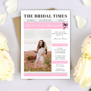 Boda de periódico Invitación rosa única para despe