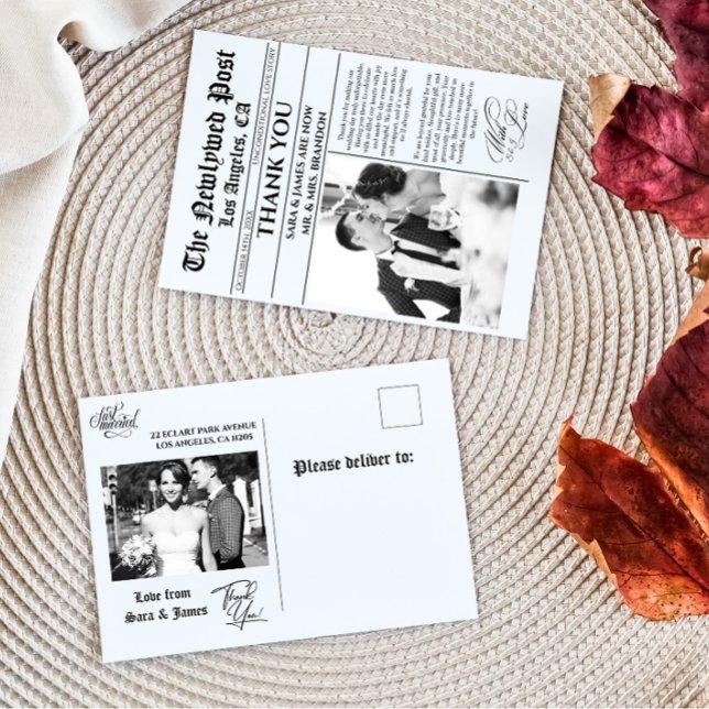 Boda de periódico único gracias postal (Subido por el creador)