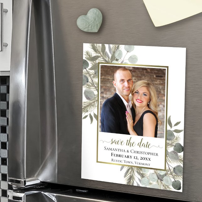 Boda de Pino Eucalyptus Ahorra la Fotos de Fecha M (On Refrigerator)