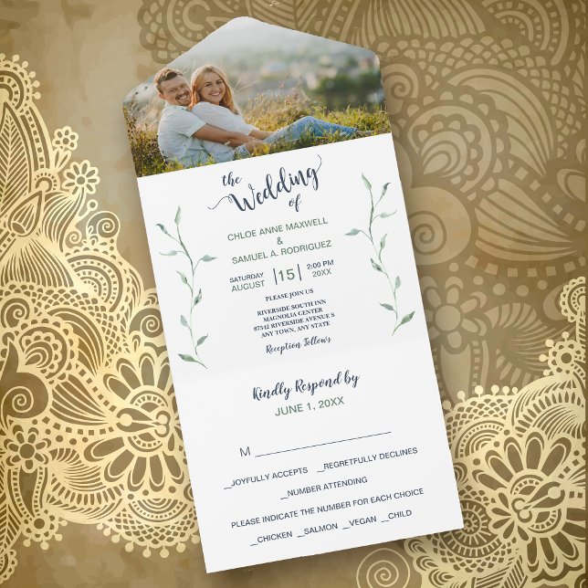 Boda de plantilla de fotos de hojas verdes minimal (Subido por el creador)