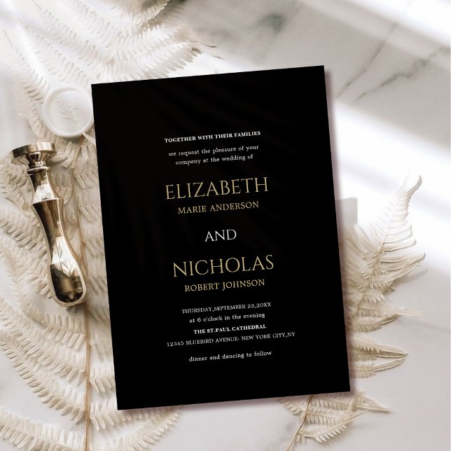 boda de plantilla en blanco, negro y dorado Invita (Subido por el creador)