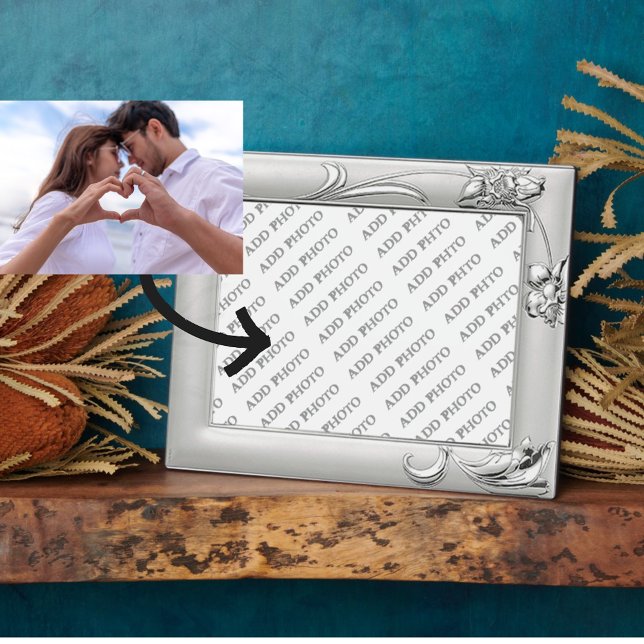 Boda de plata o aniversario Añadir placa fotográfi (Silver Wedding or Anniversary Add Photo Plaque)