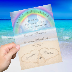 Boda de playa 2 corazones en la invitación del bod