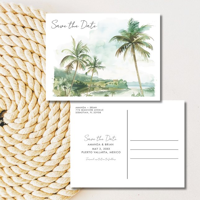 Boda de playa acuarela Guardar la postal de fecha (Watercolor Beach Wedding Save the Date Postcard)