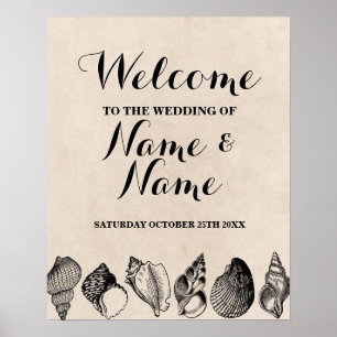 Boda de playa Bienvenida Posters conchas océano