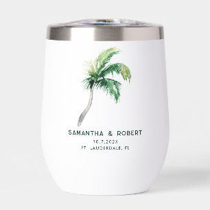 Boda de playa con palmera en acuarela personalizad