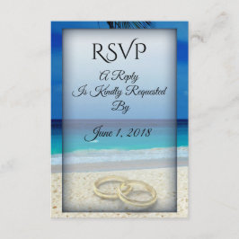 Boda de playa con tarjeta RSVP de anillos