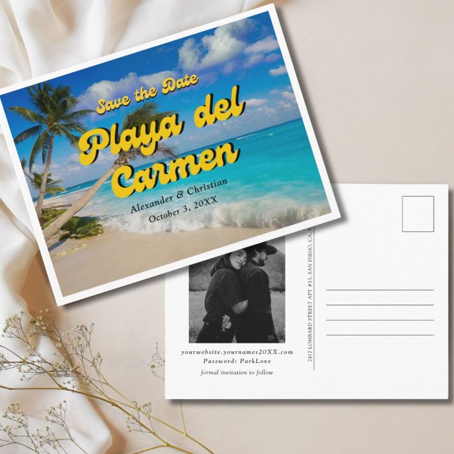 Boda de Playa del Carmen Guardar la postal de fech (Playa del Carmen Wedding Save the Date Postcard)