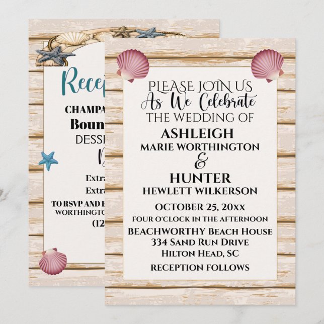 Boda de playa / Invitación de todas las ocasiones  (Anverso / Reverso)