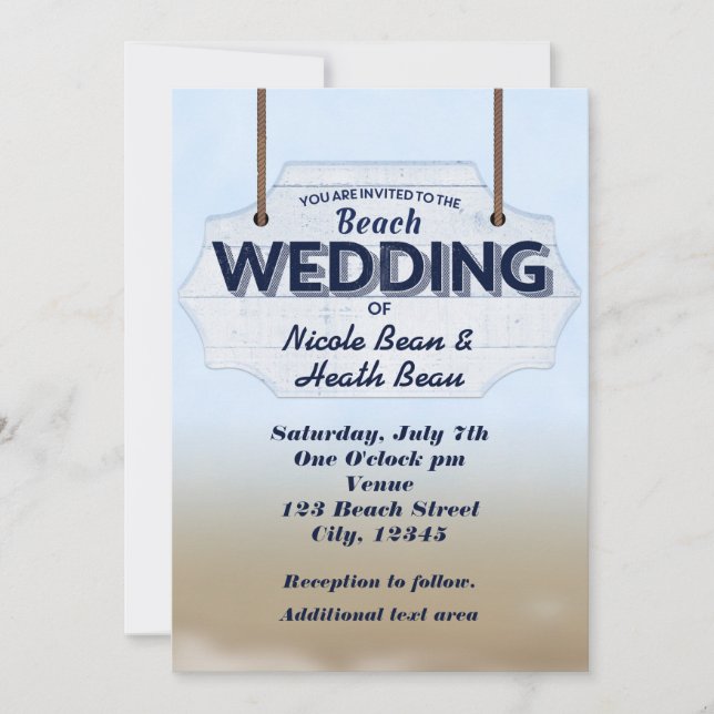Boda de playa Invitaciones tropicales de Rótulo de (Anverso)
