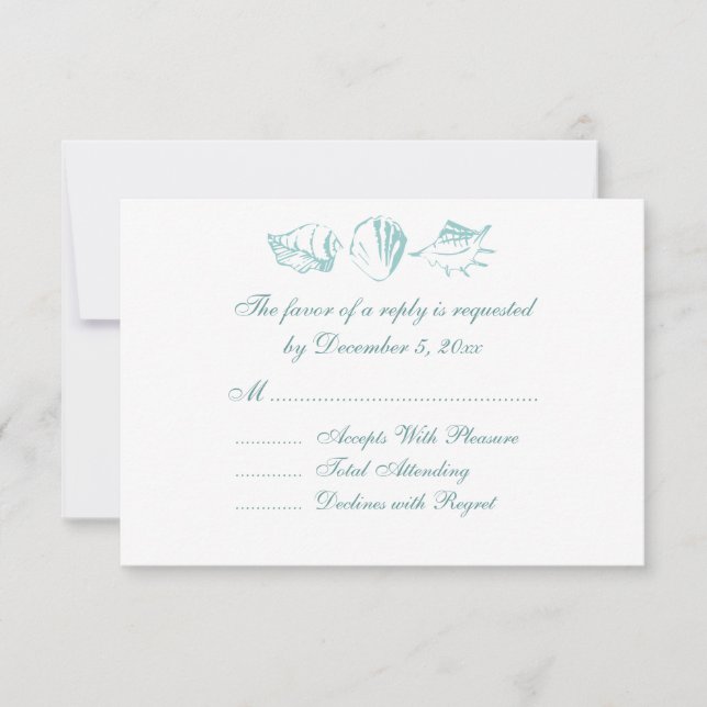 Boda de playa RSVP Blue Seashells (Anverso)