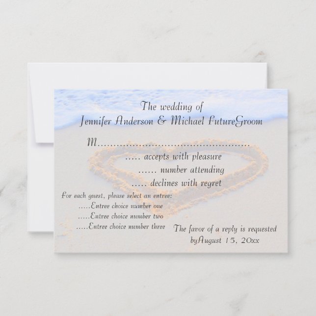 Boda de playa RSVP Heart in Sand (Anverso)