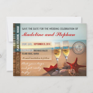 boda de playa, salve las tarjetas de fecha