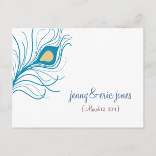 Boda de plumas de pavo real gracias postal